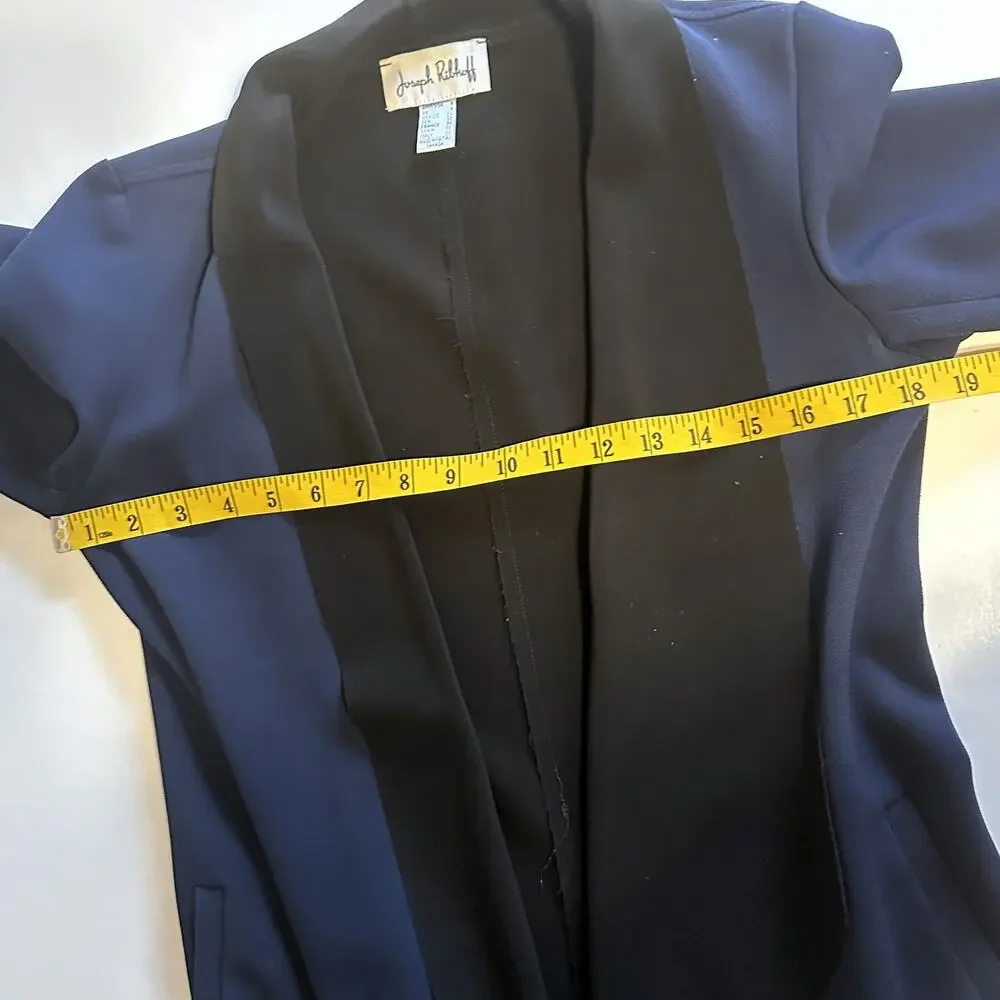 Joseph Ribkoff Vintage Open Jacket Womens Size 4 Blue Black Raw Edges Blazer